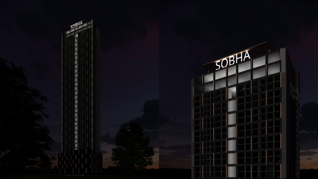 Sobha Sewri Mumbai tower exterior lighting, night views