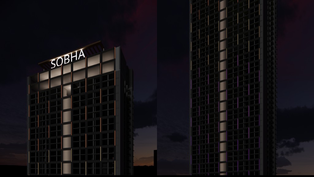 Sobha Sewri Mumbai facade lighting detail at night