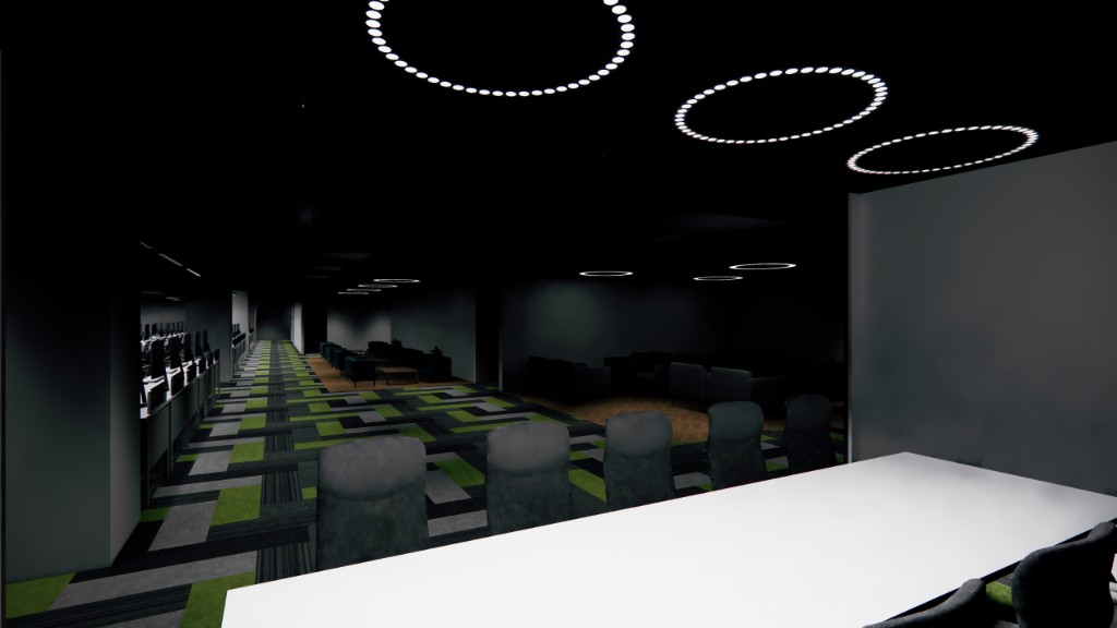 Subex Bangalore office meeting space with circular halo ceiling fixtures